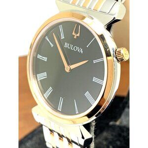 Bulova Women's Watch 98L265 Regatta Quartz Black Dial Rose Gold Silver Steel